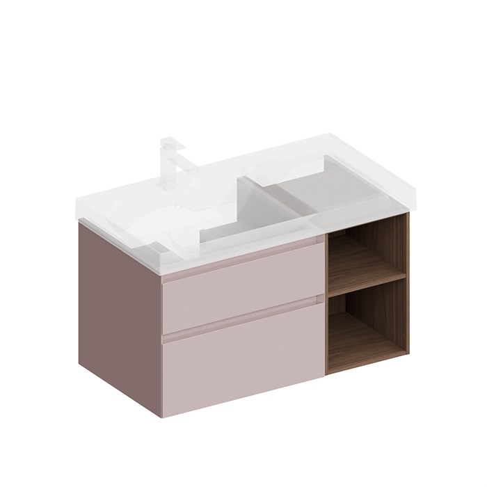 CUB.90.2Lh/MAL.N Тумба CUBO левая подвесная с ящиками 90, мальва матовая- структ.орех - фото 79819