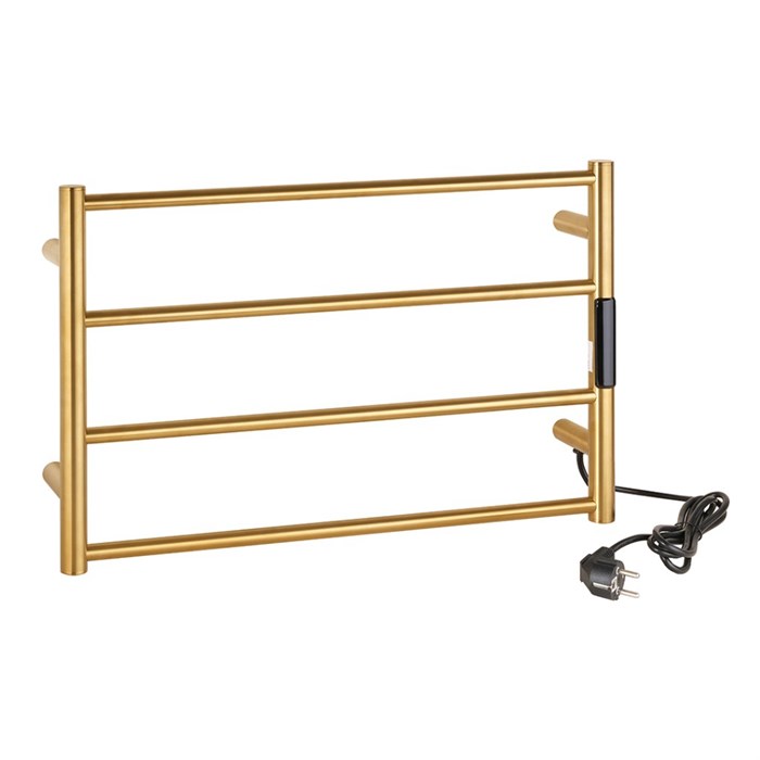 704153085 Электрический полотенцесушитель мини 560x370x90 мм, 63W, нержавеющая сталь, матовое золотая - фото 85292
