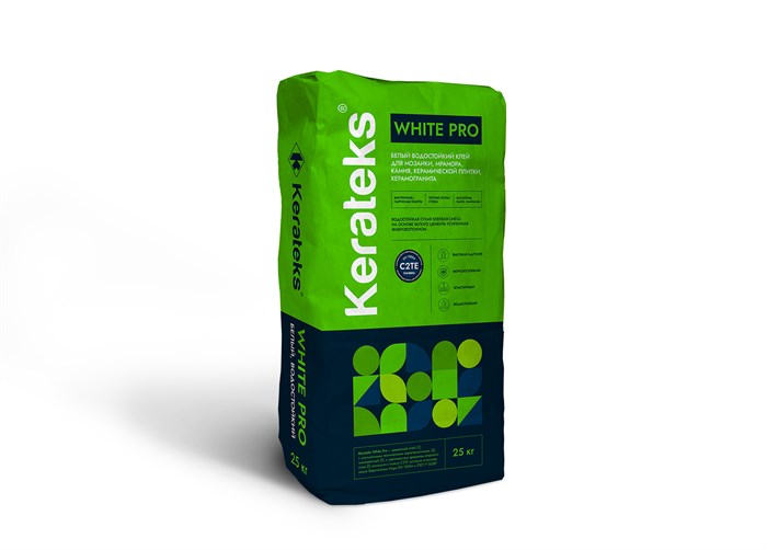 Цементный клей для керамогранита и плитки белый влагостойкий - "Kerateks White Pro" (класс С2ТЕ), 25 - фото 85492