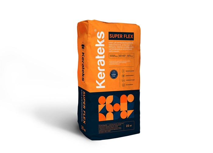 Цементный клей для керамогранита и плитки серый эластичный - "Kerateks Super Flex" (класс С2ТЕ S1), - фото 85493