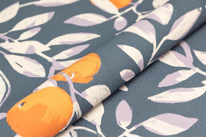 KM8503 Обои виниловые Шафран мотив,синий,  апельсины 1,06х10 (1, Т B) прямая стыковка - фото 86618