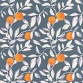 KM8503 Обои виниловые Шафран мотив,синий,  апельсины 1,06х10 (1, Т B) прямая стыковка - фото 86623